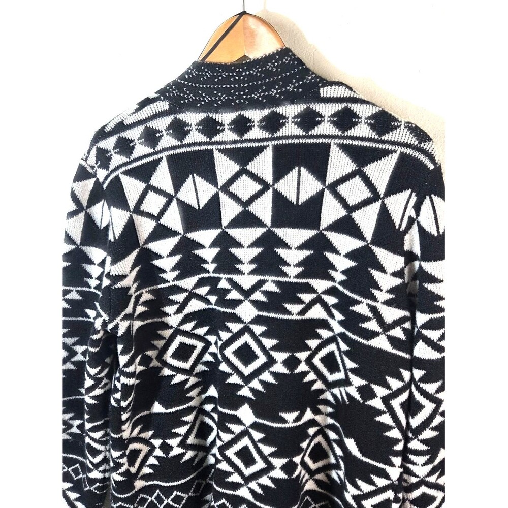 Frye Womens NWT Black White Aztec Cardigan Sweater Open Front Knit Size Large - Picture 8 of 13